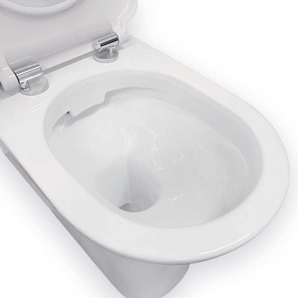 Delta Care Back-to-Wall Toilet Suite, White Seat, Raised Buttons