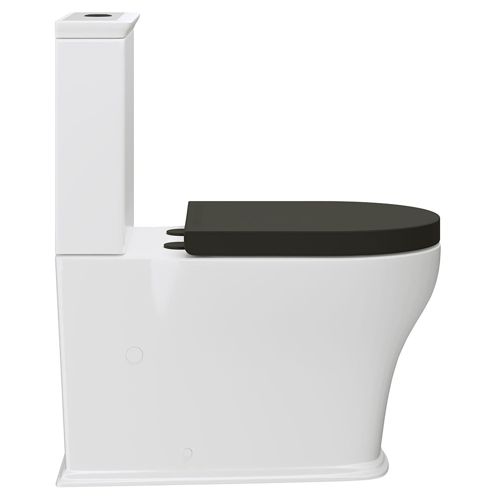 Lillian Tornado Flush Back-to-Wall Toilet Suite, Gloss White with Black Seat
