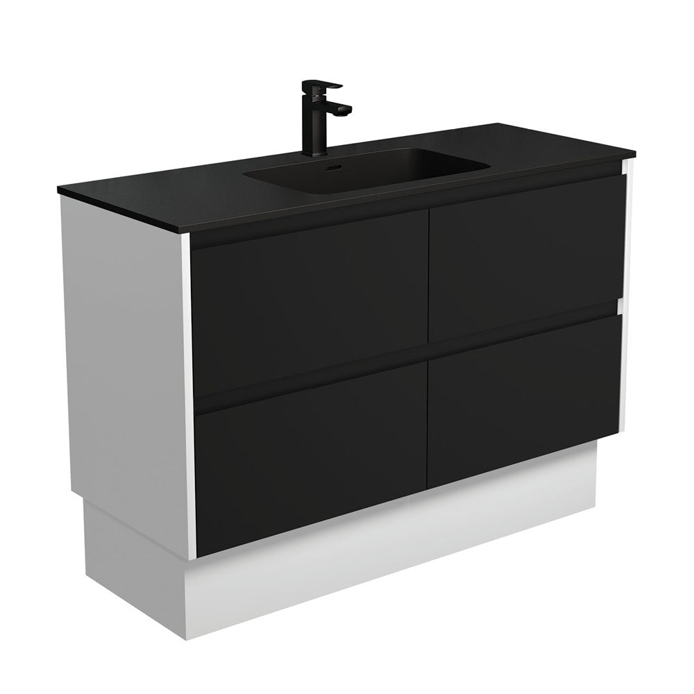 Montana Amato 1200 Satin Black Vanity On Kick, Satin White Panels