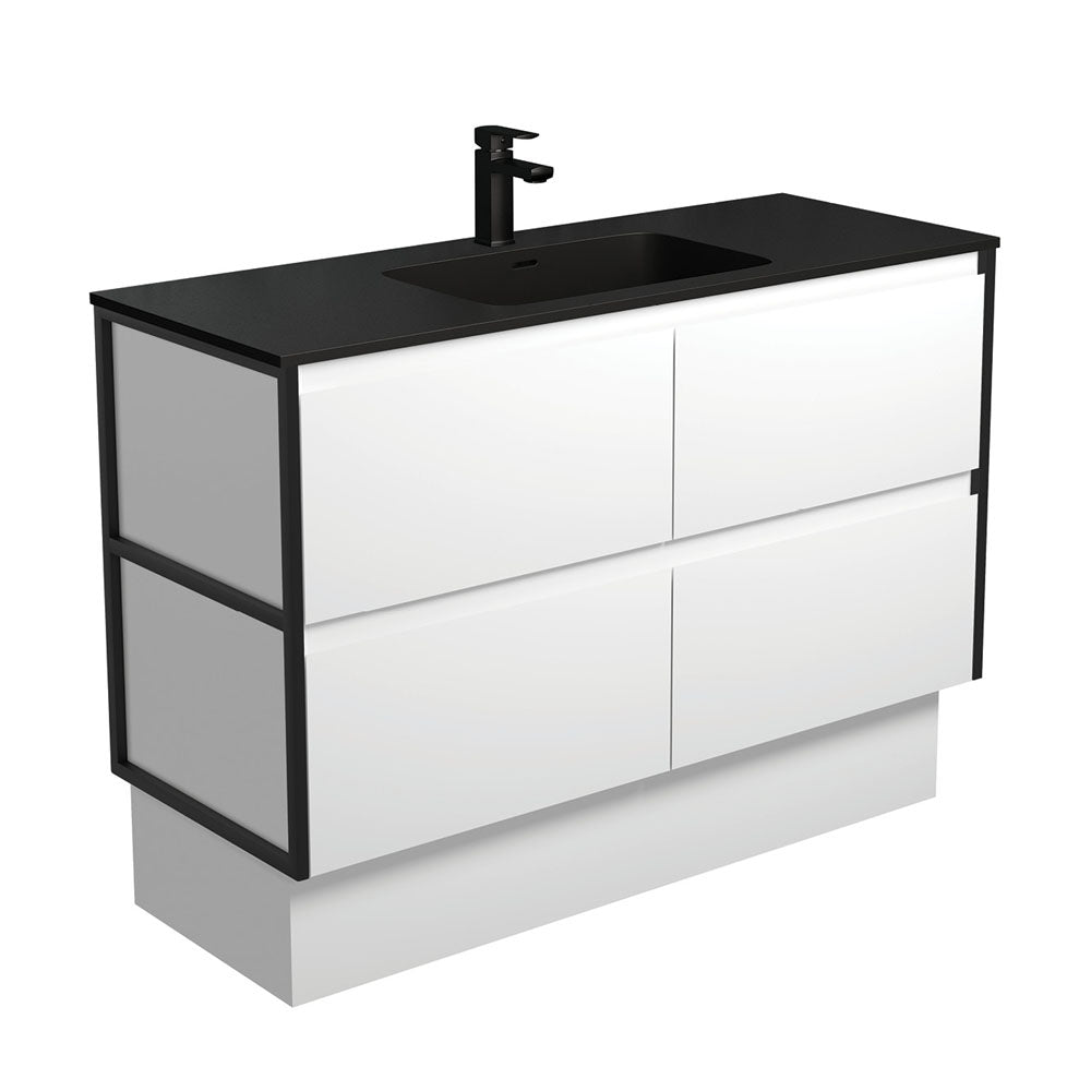 Montana Amato 1200 Satin White Vanity On Kick, Matte Black Frames