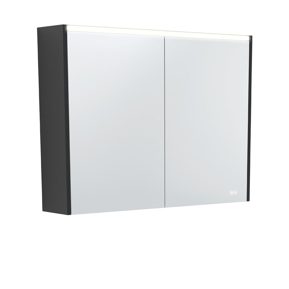 LED Mirror Cabinet with Side Panels, 900mm, Satin Black