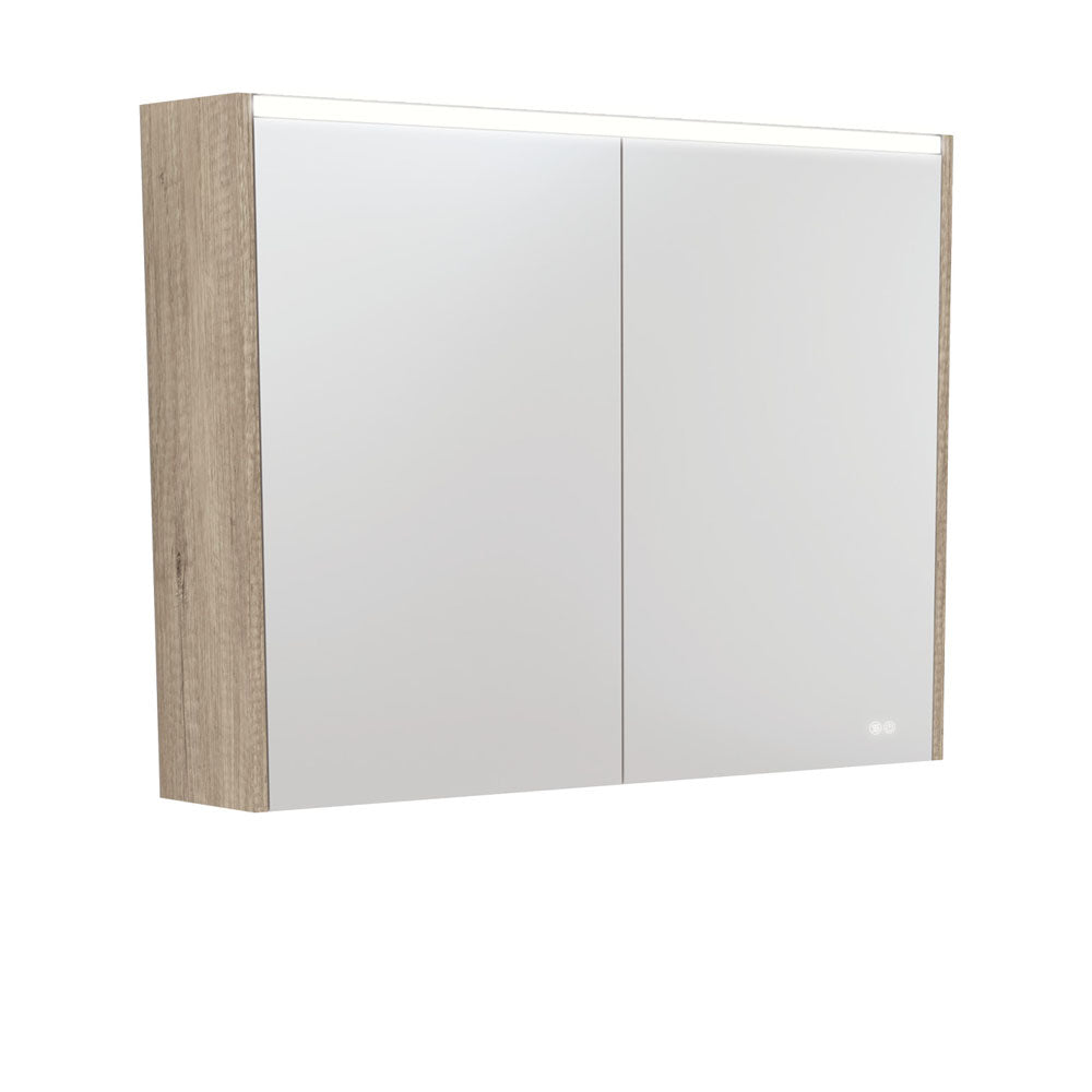 LED Mirror Cabinet with Side Panels, 900mm, Scandi Oak