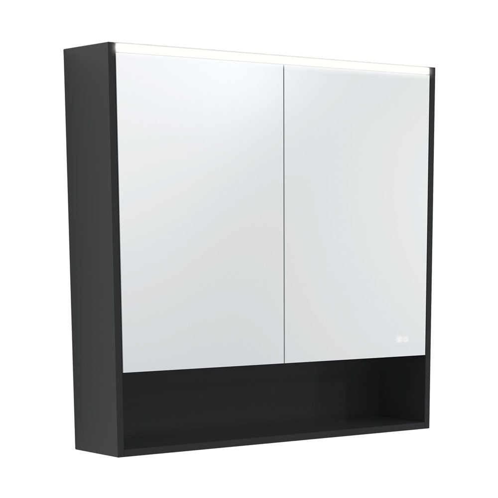 LED Mirror Cabinet with Display Shelf, 900mm, Satin Black