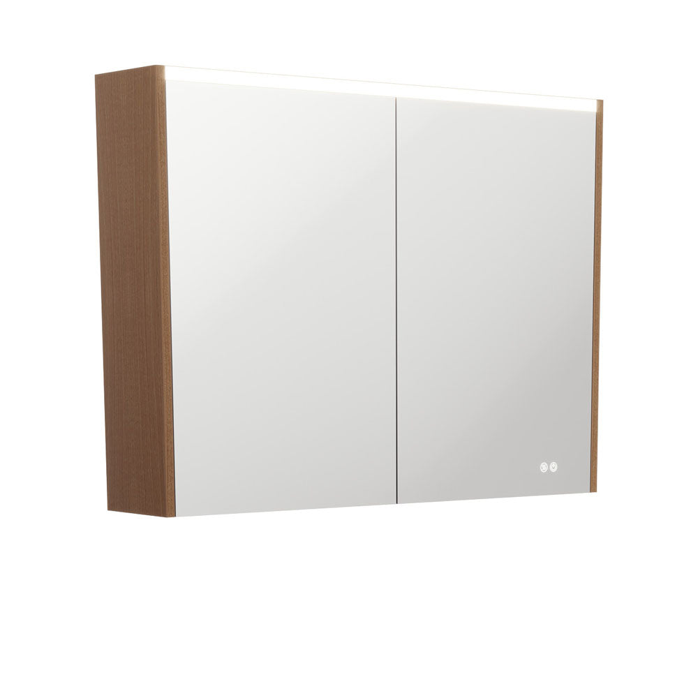 LED Mirror Cabinet with Side Panels, 900mm, Walnut