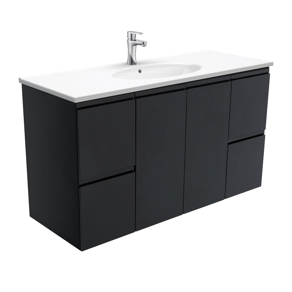 Rotondo Fingerpull Satin Black 1200 Wall-Hung Vanity