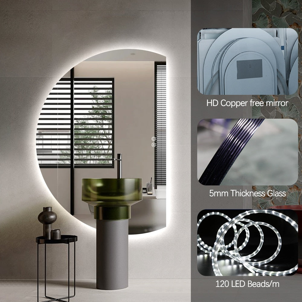 Right Cut Moon LED Frameless Backlit Wall Mirror