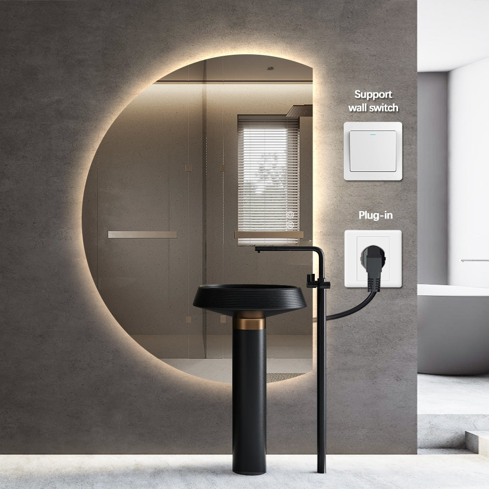 Right Cut Moon LED Frameless Backlit Wall Mirror