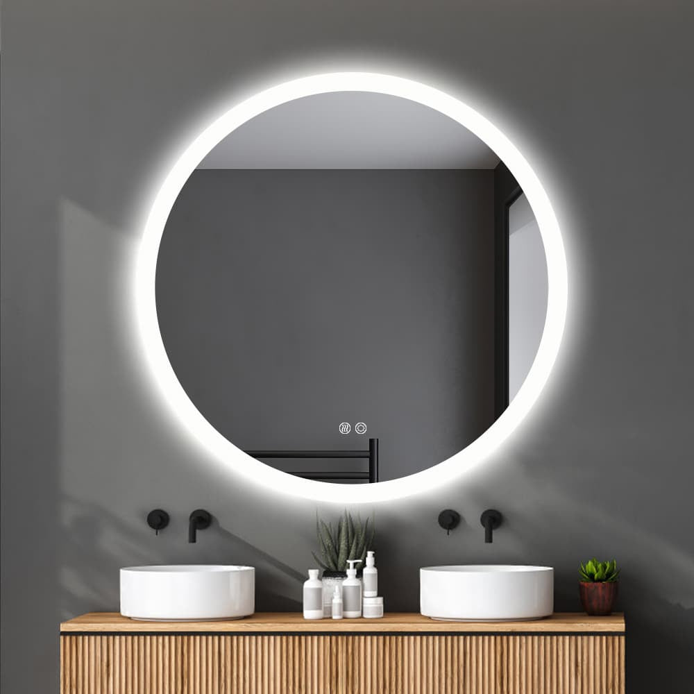 Round LED Mirror – Frosted, Dimmable, Defogger with 30mm Strip