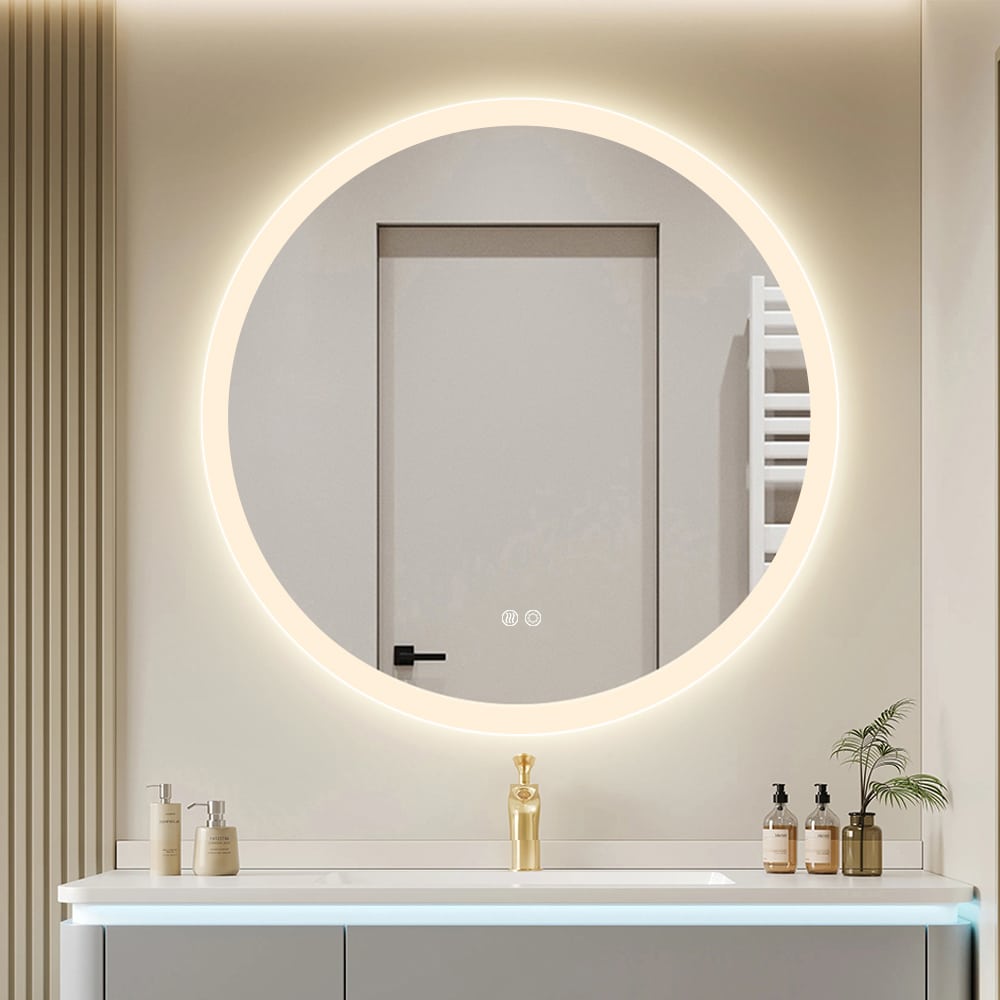 Round LED Mirror – Frosted, Dimmable, Defogger with 30mm Strip