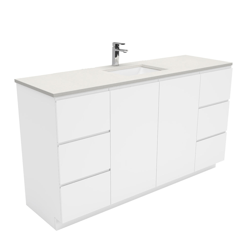 Sarah Roman Sand Undermount Single Bowl 1500 Fingerpull Gloss White Vanity on Kick
