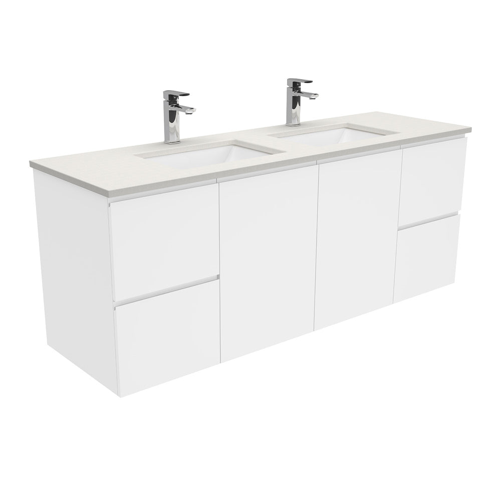 Sarah Roman Sand Undermount Double Bowl 1500 Fingerpull Gloss White Wall-Hung Vanity