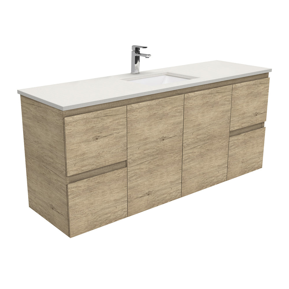Sarah Roman Sand Undermount Single Bowl 1500 Edge Scandi Oak Wall-Hung Vanity