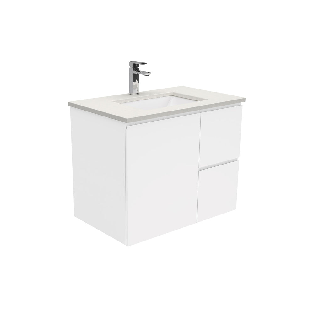 Sarah Roman Sand Undermount 750 Fingerpull Gloss White Wall-Hung Vanity, Right Drawers