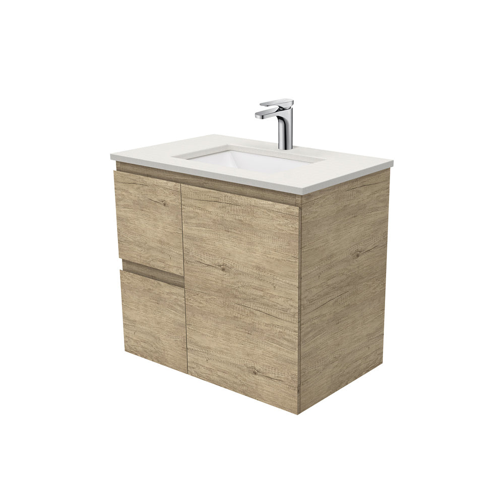 Sarah Roman Sand Undermount 750 Edge Scandi Oak Wall-Hung Vanity, Left Drawers