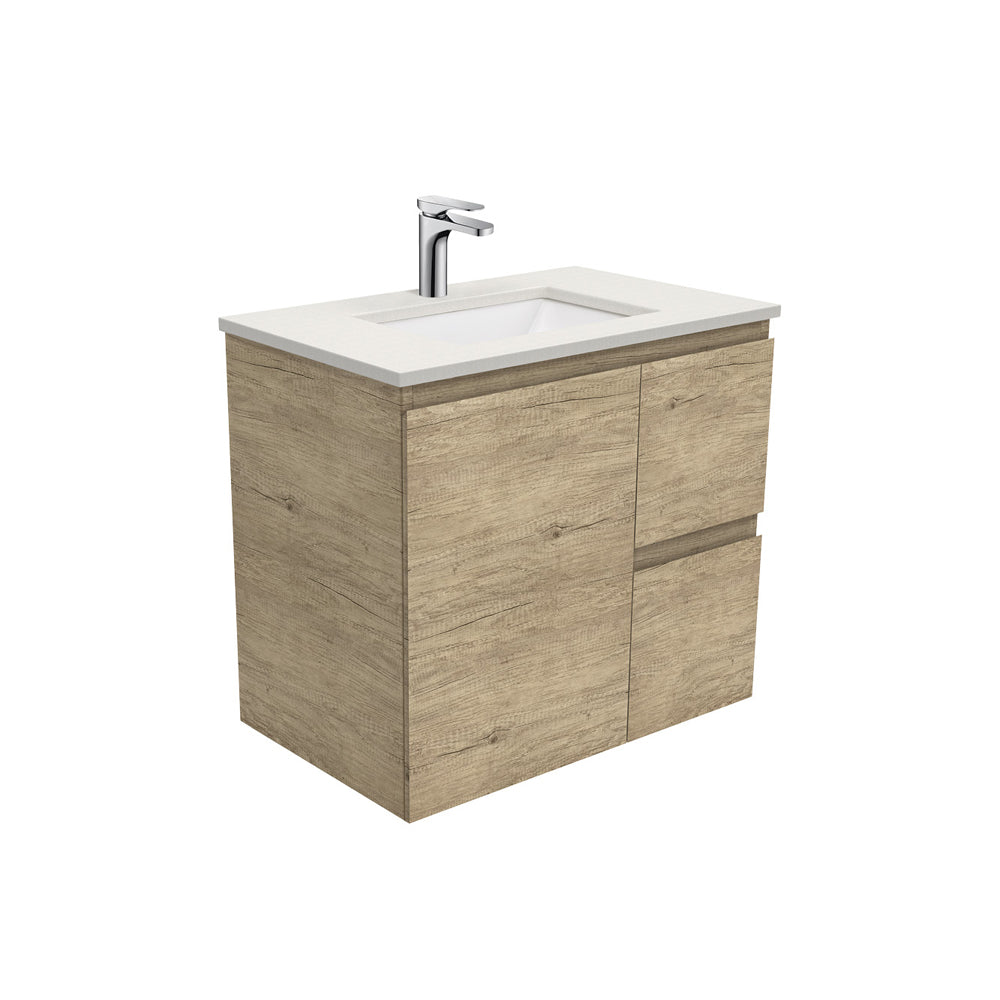 Sarah Roman Sand Undermount 750 Edge Scandi Oak Wall-Hung Vanity, Right Drawers
