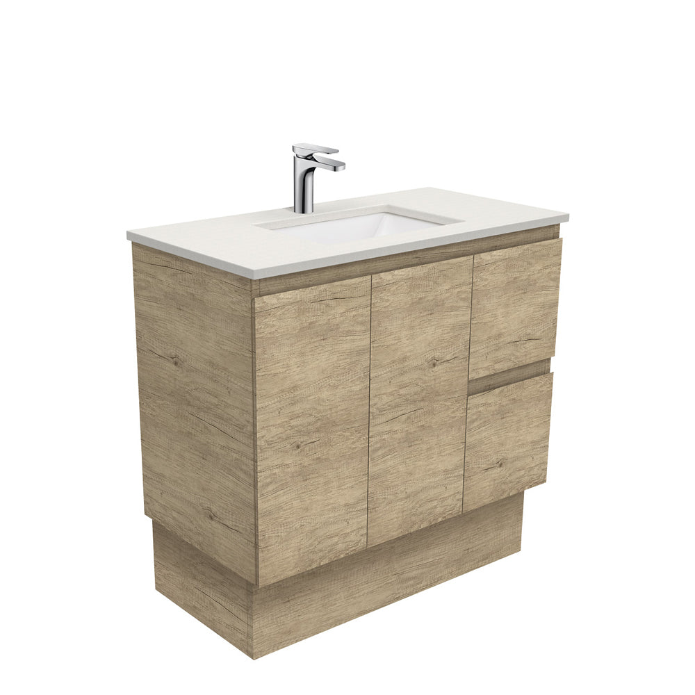 Sarah Roman Sand Undermount 900 Edge Scandi Oak Vanity on Kick, Right Drawers