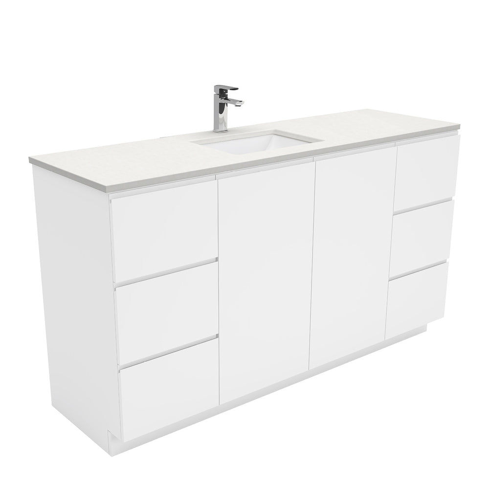 Sarah Crystal Pure Undermount Single Bowl 1500 Fingerpull Gloss White Vanity on Kick