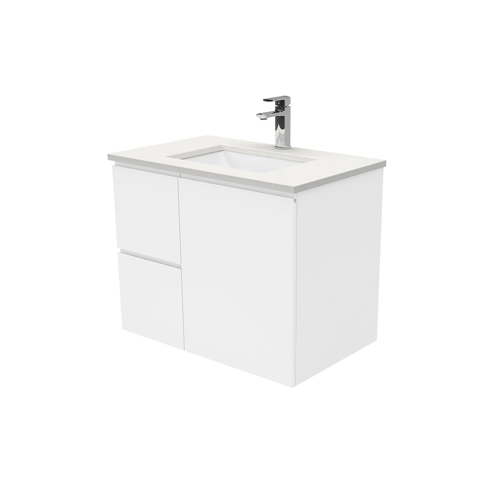 Sarah Crystal Pure Undermount 750 Fingerpull Gloss White Wall-Hung Vanity, Left Drawers
