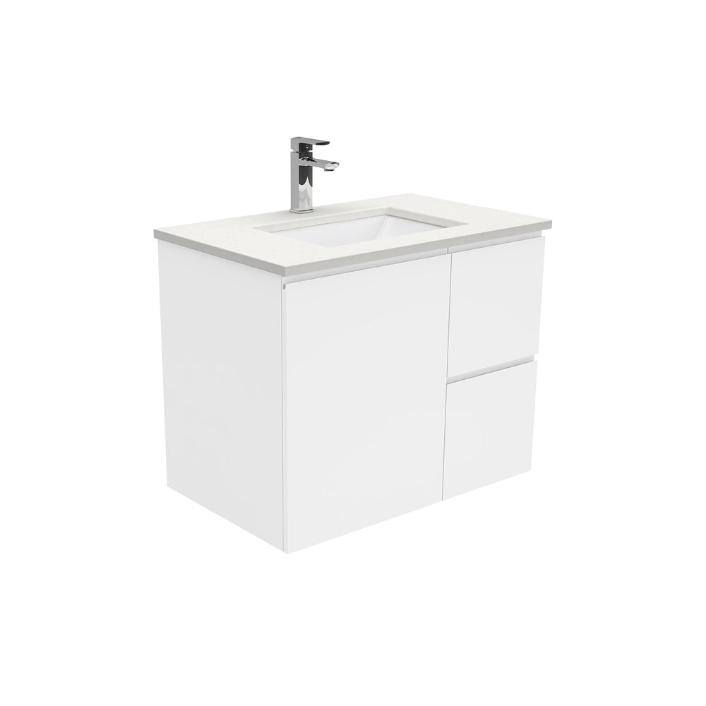 Sarah Crystal Pure Undermount 750 Fingerpull Gloss White Wall-Hung Vanity, Right Drawers