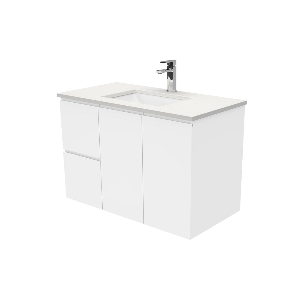 Sarah Crystal Pure Undermount 900 Fingerpull Gloss White Wall-Hung Vanity, Left Drawers