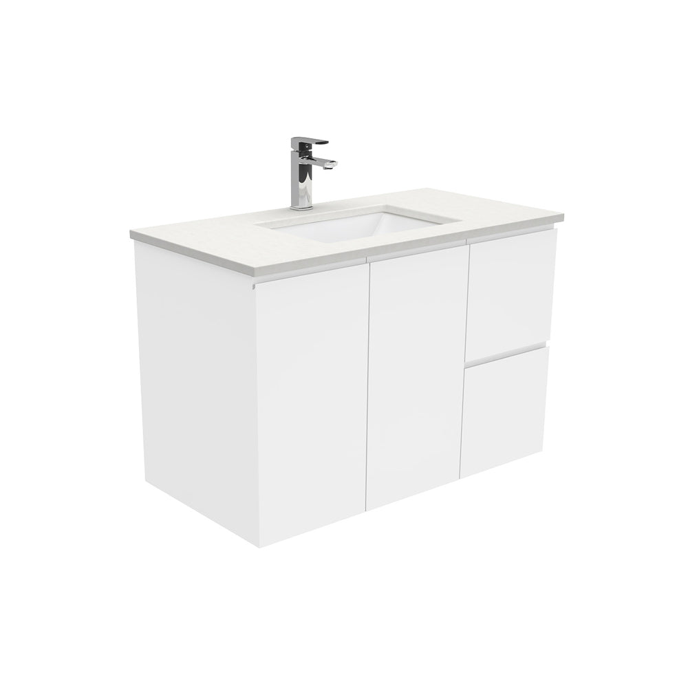 Sarah Crystal Pure Undermount 900 Fingerpull Gloss White Wall-Hung Vanity, Right Drawers