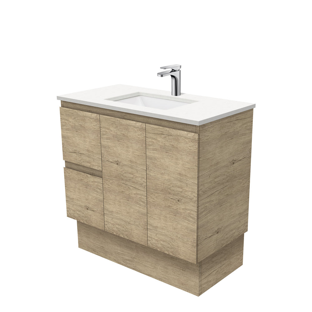 Sarah Crystal Pure Undermount 900 Edge Scandi Oak Vanity on Kick, Left Drawers