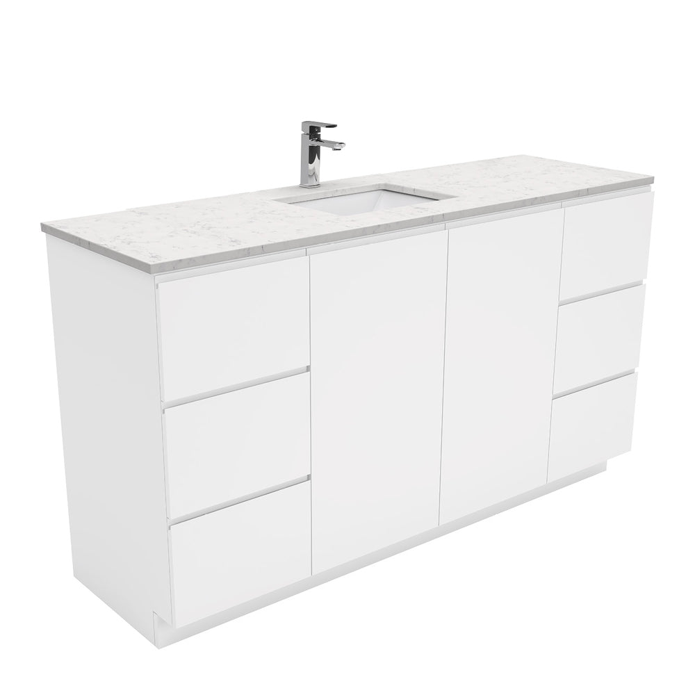 Sarah Bianco Marble Undermount Single Bowl 1500 Fingerpull Gloss White Vanity on Kick