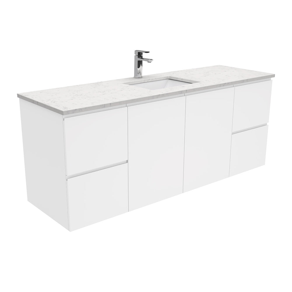 Sarah Bianco Marble Undermount Single Bowl 1500 Fingerpull Gloss White Wall-Hung Vanity