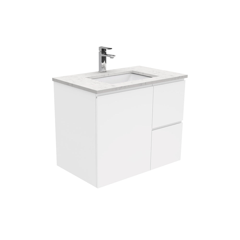 Sarah Bianco Marble Undermount 750 Fingerpull Gloss White Wall-Hung Vanity, Right Drawers