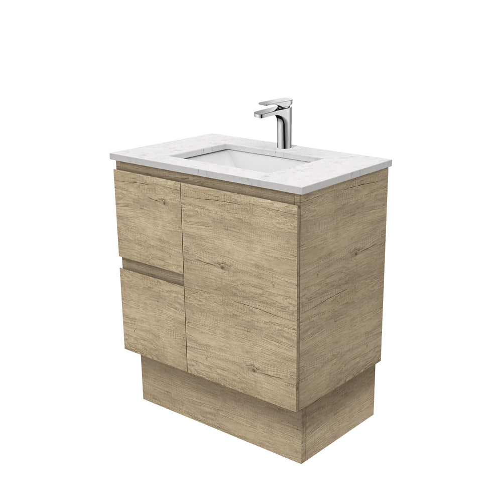 Sarah Bianco Marble Undermount 750 Edge Scandi Oak Vanity on Kick, Left Drawers