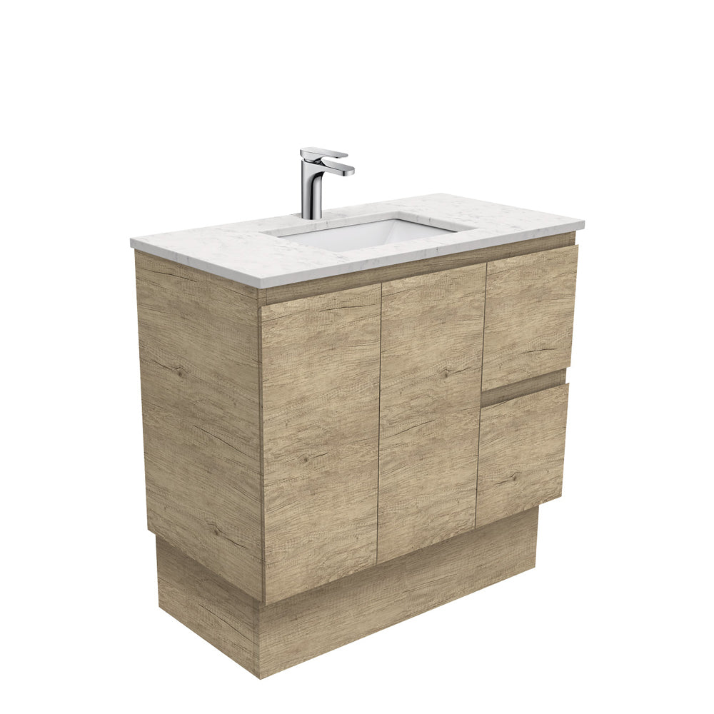 Sarah Bianco Marble Undermount 900 Edge Scandi Oak Vanity on Kick, Right Drawers