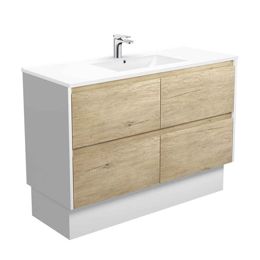 Dolce Amato 1200 Scandi Oak Vanity On Kick, Satin White Panels
