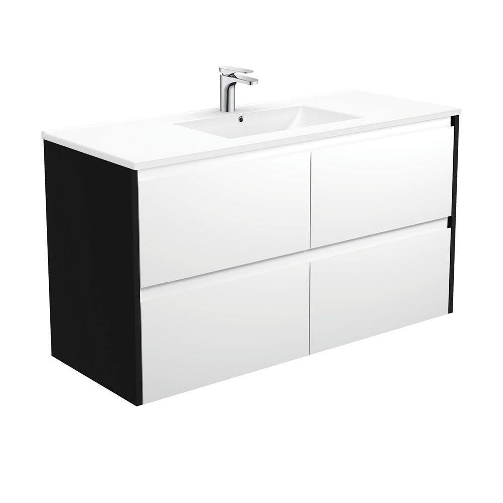 Dolce Amato 1200 Satin White Wall-Hung Vanity, Satin Black Panels