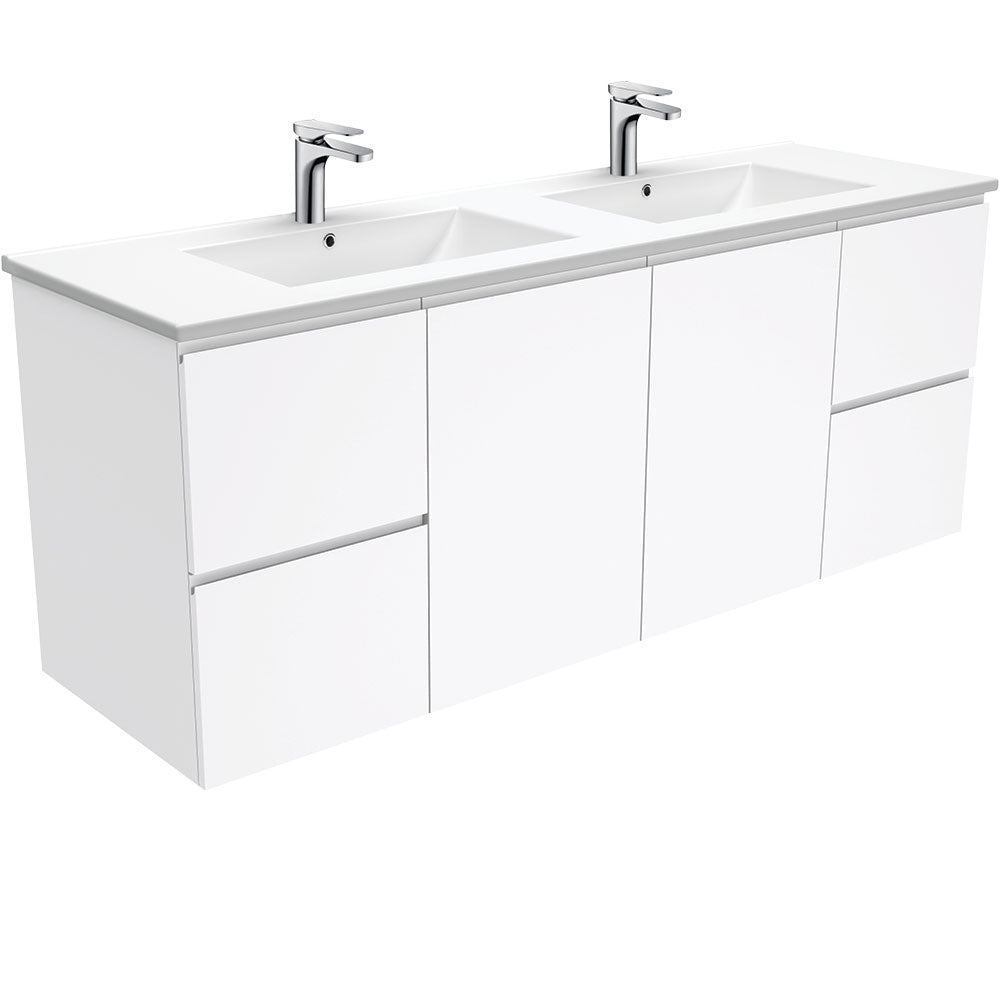 Dolce Fingerpull Gloss White 1500 Double Bowl Wall-Hung Vanity
