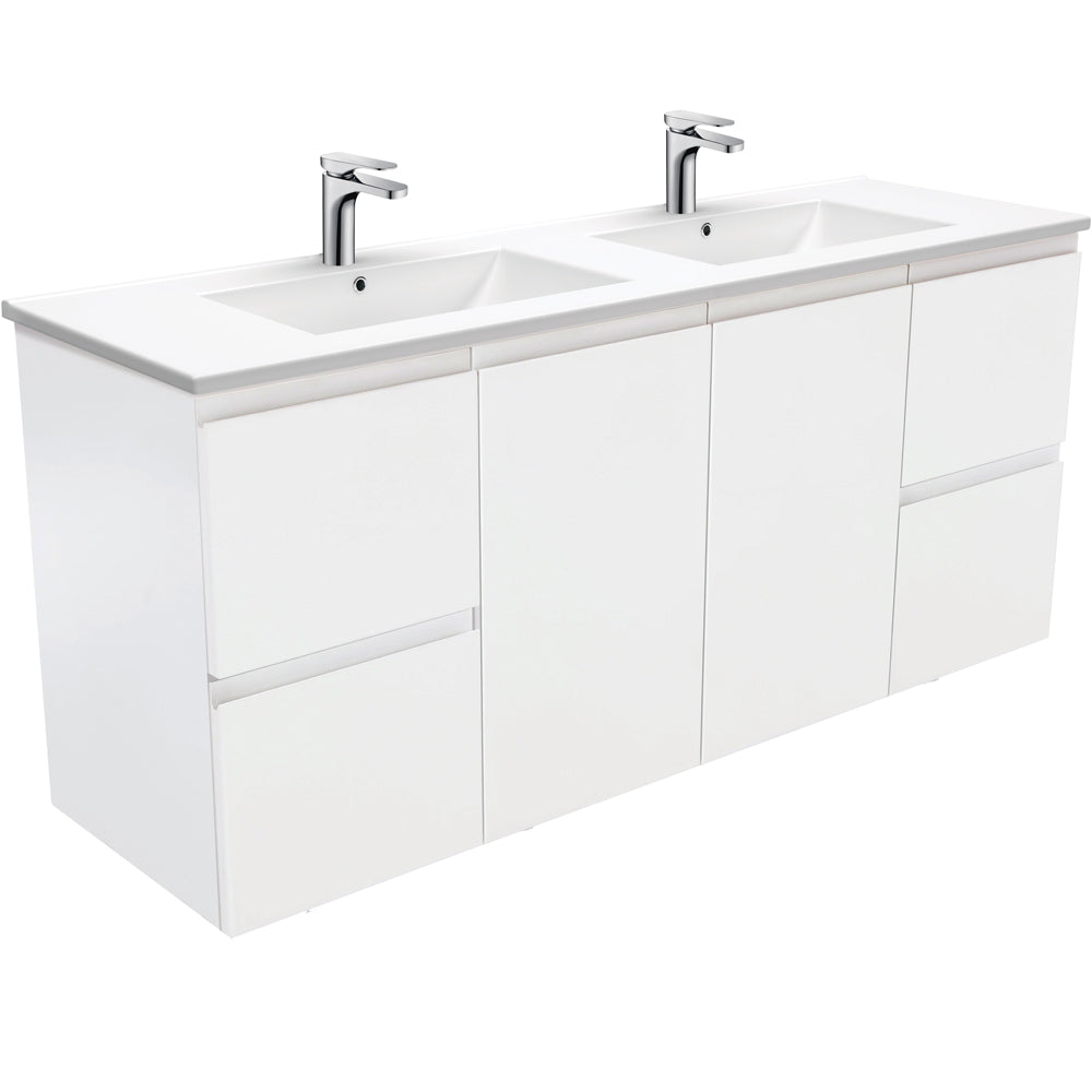 Dolce Fingerpull Satin White 1500 Double Bowl Wall-Hung Vanity