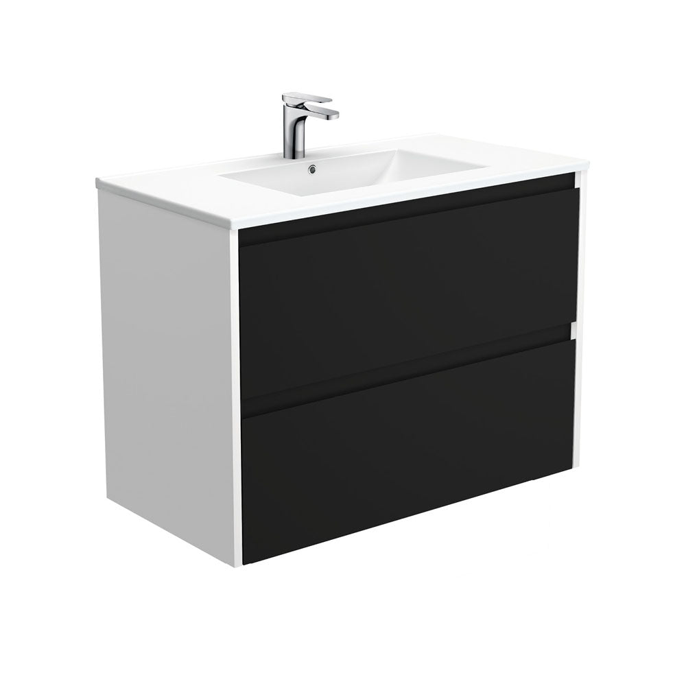 Dolce Amato 900 Satin Black Wall-Hung Vanity, Satin White Panels