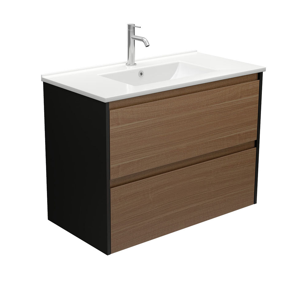 Dolce Amato 900 Walnut Wall-Hung Vanity, Satin Black Panels