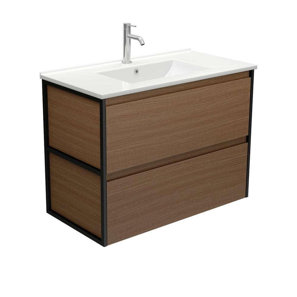 Dolce Amato 900 Walnut Wall-Hung Vanity, Matte Black Frames
