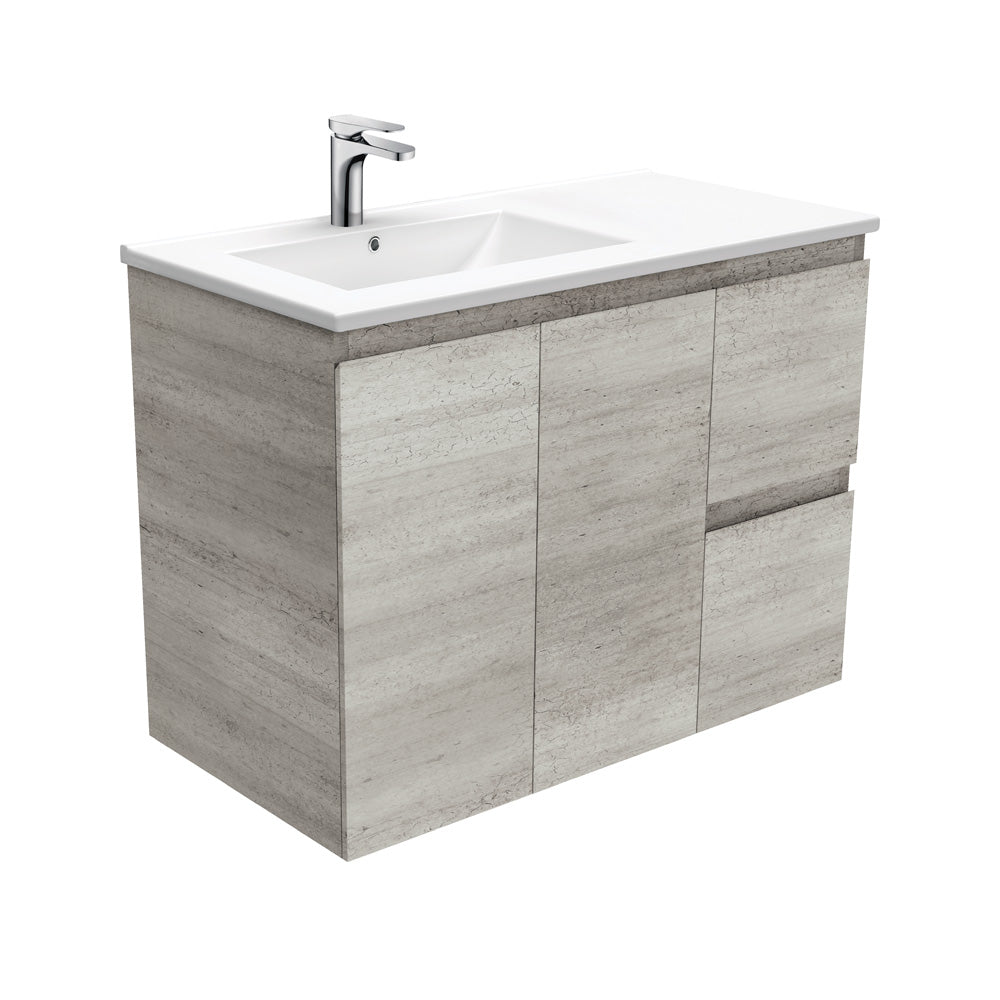 Dolce Edge Industrial 900 Offset Wall-Hung Vanity, Left Basin