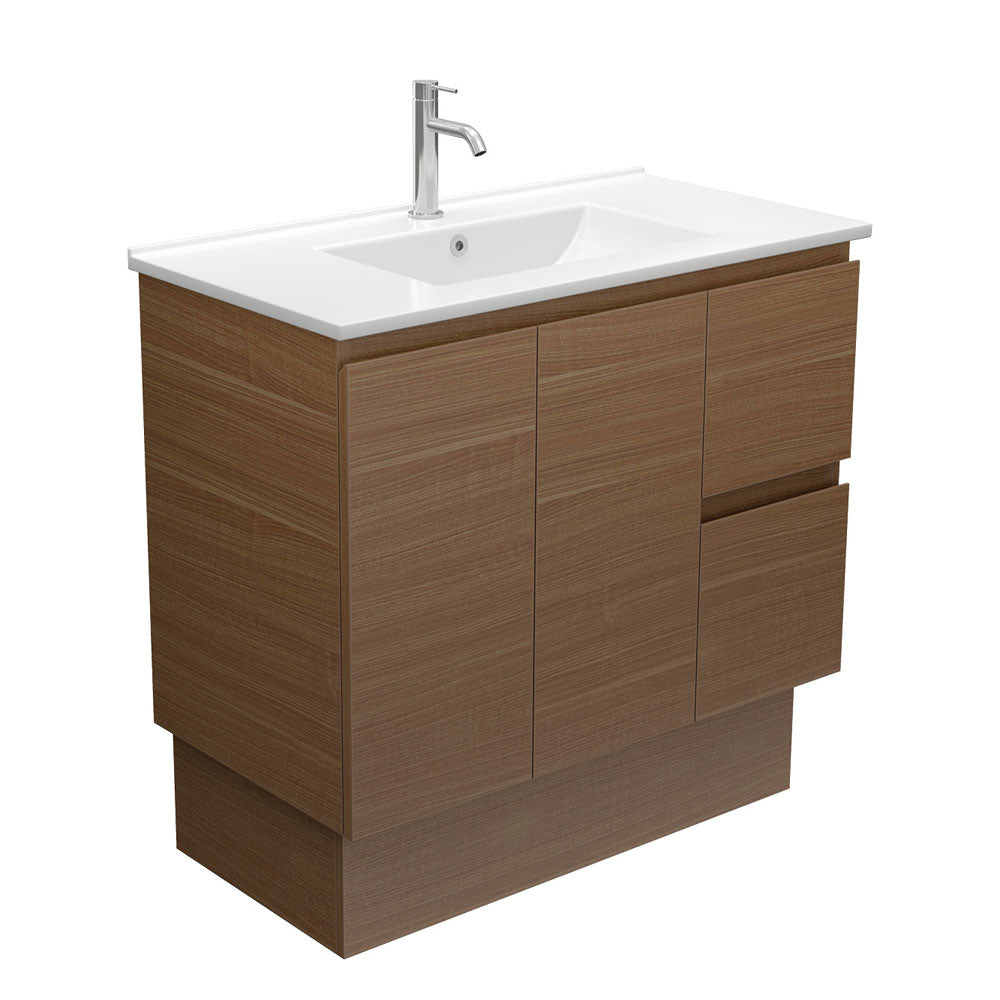 Dolce Edge Walnut 900 Vanity on Kickboard