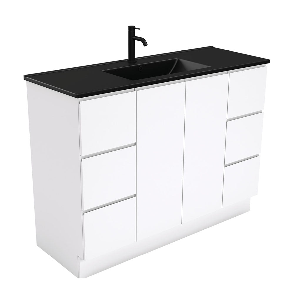Dolce Matte Black Fingerpull Gloss White 1200 Vanity On Kickboard