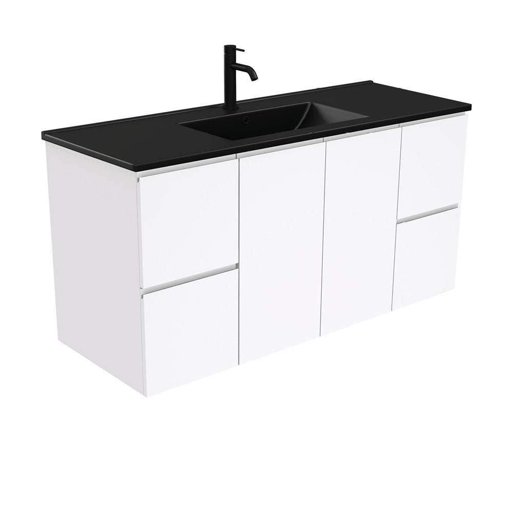 Dolce Matte Black Fingerpull Gloss White 1200 Wall-Hung Vanity