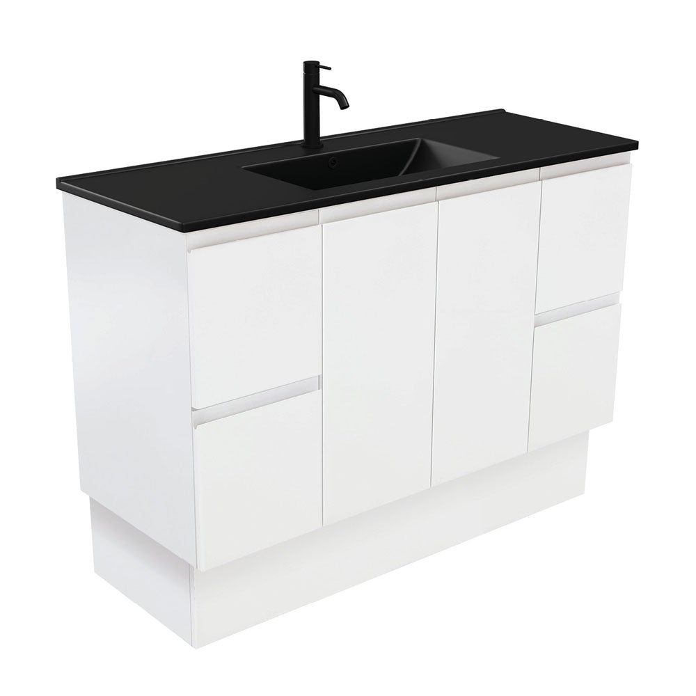 Dolce Matte Black Fingerpull Satin White 1200 Vanity On Kickboard