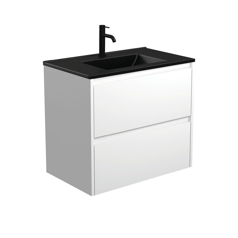 Dolce Matte Black Amato 750 Satin White Wall-Hung Vanity