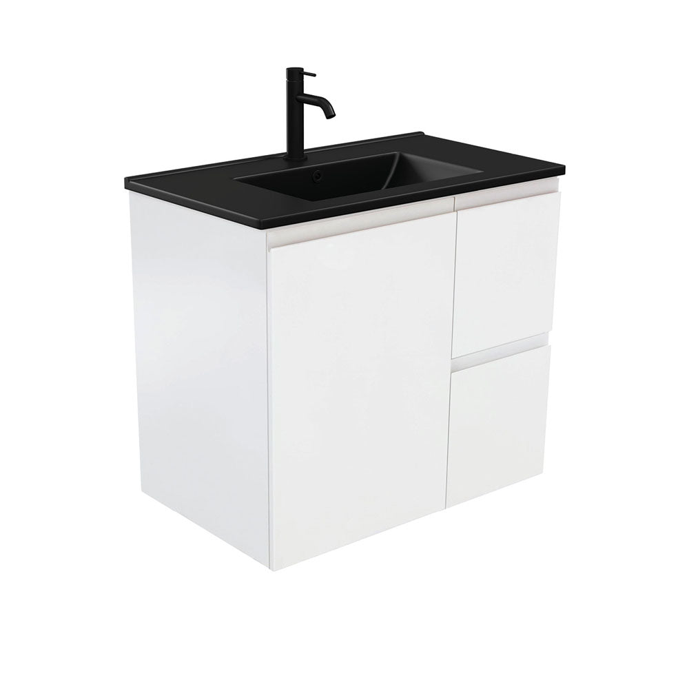Dolce Matte Black Fingerpull Satin White 750 Wall-Hung Vanity
