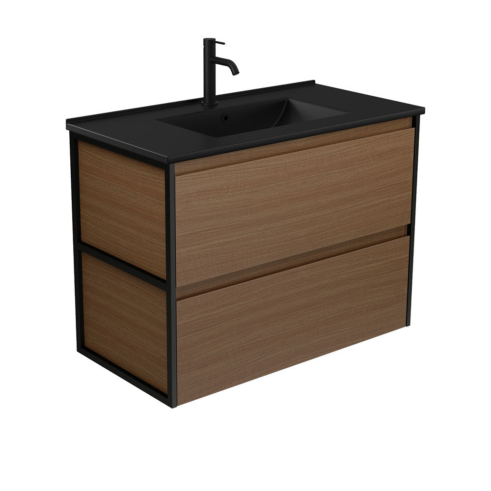 Dolce Matte Black Amato 900 Walnut Wall Hung Vanity, Matte Black Frames
