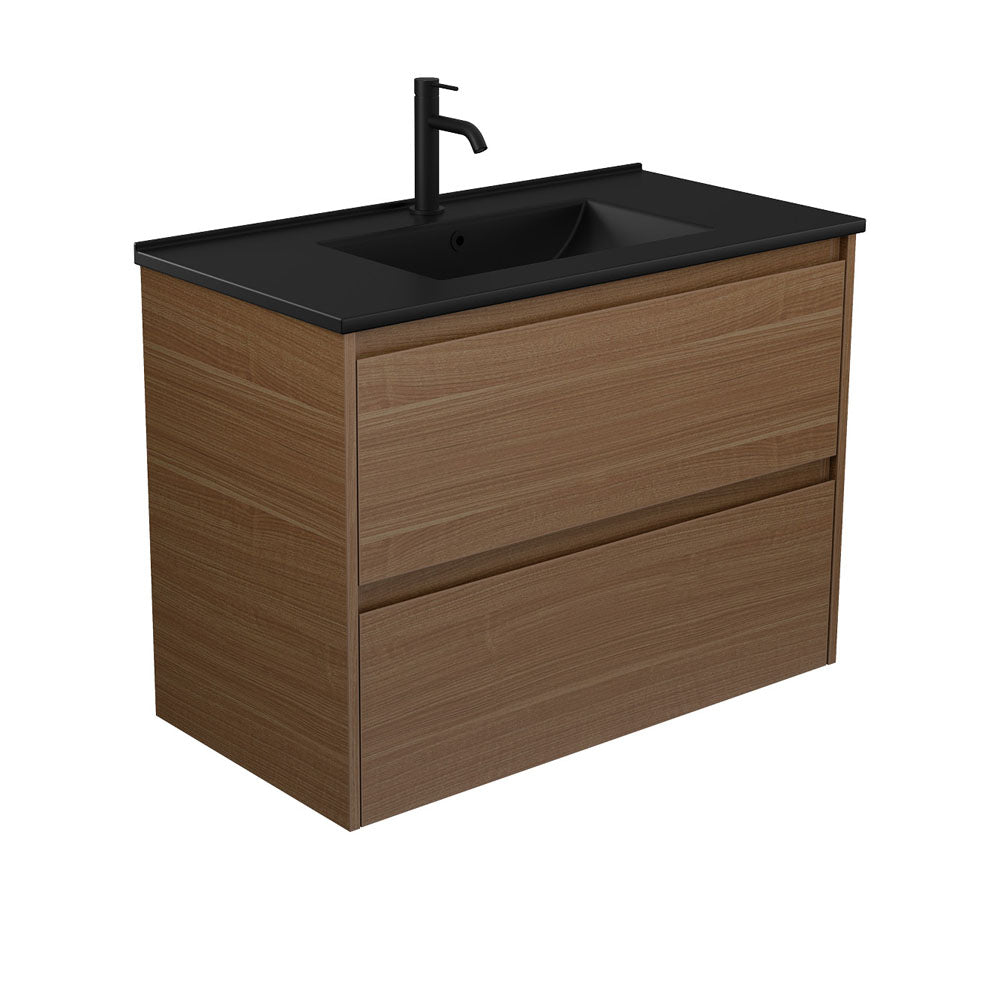 Dolce Matte Black Amato 900 Walnut Wall-Hung Vanity
