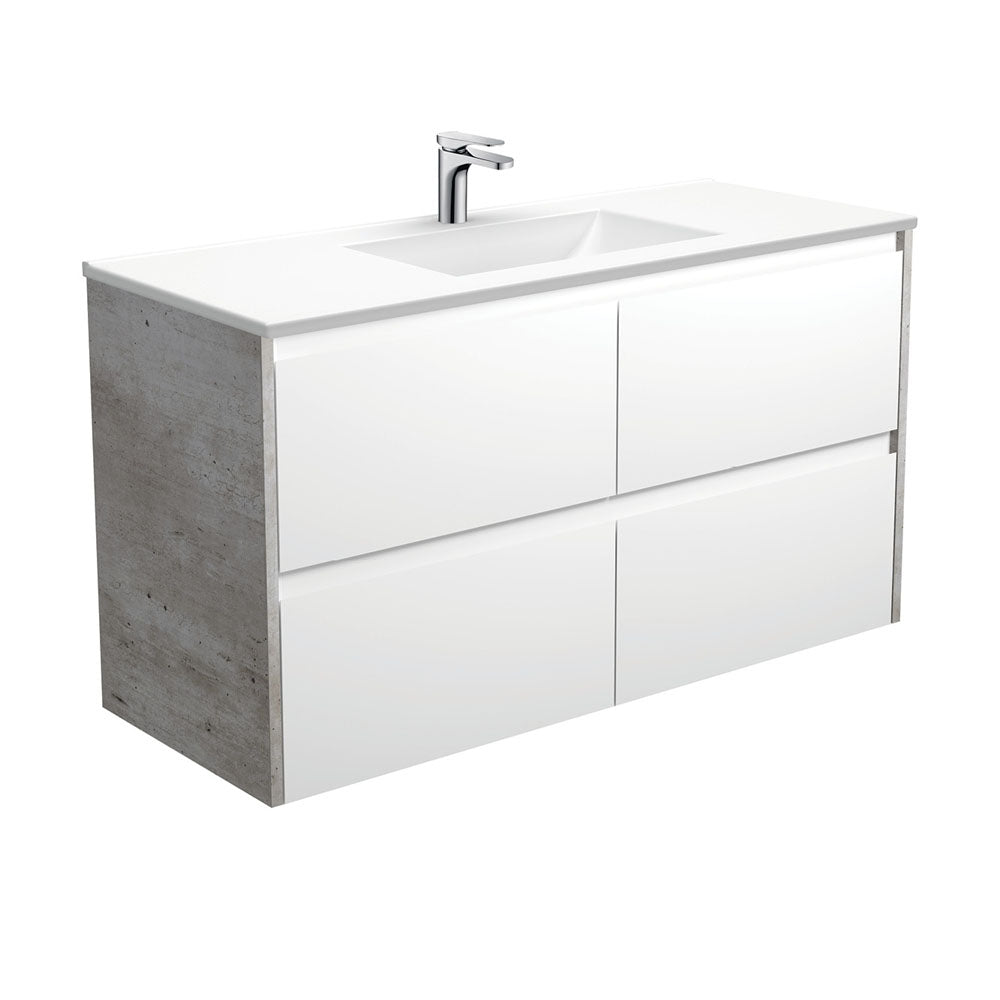Vanessa Amato 1200 Satin White Wall-Hung Vanity, Industrial Panels