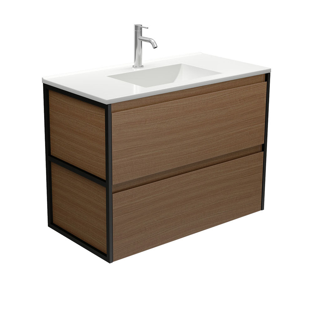Vanessa Amato 900 Walnut Wall-Hung Vanity, Matte Black Frames