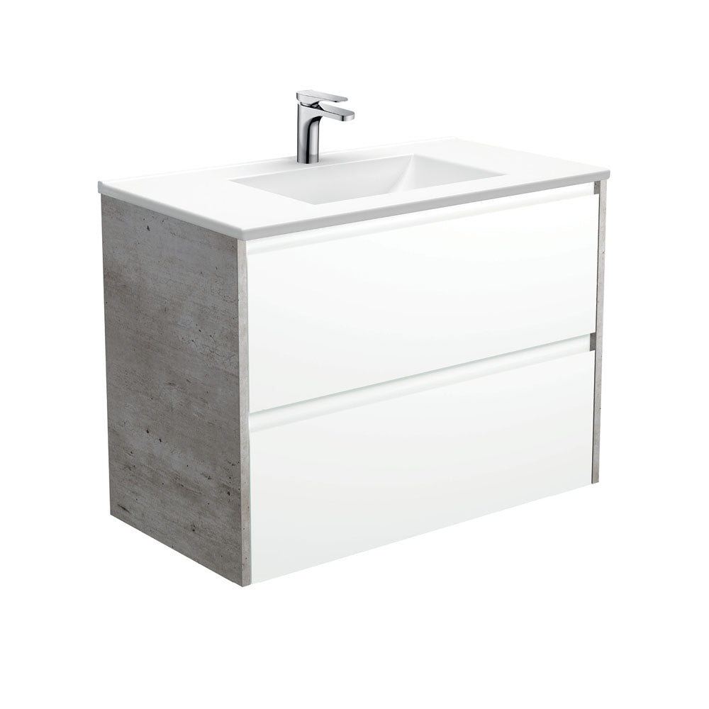 Vanessa Amato 900 Satin White Wall-Hung Vanity, Industrial Panels